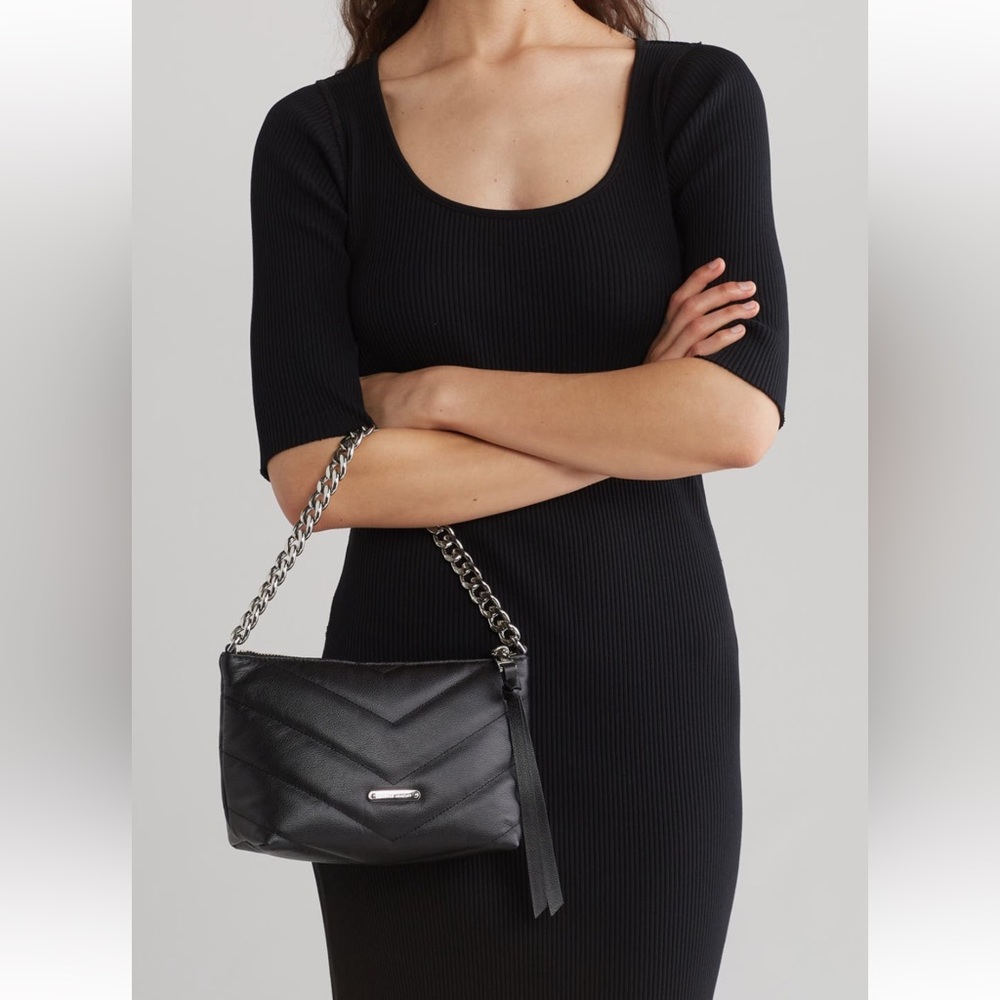 New! Rebecca Minkoff Edie Quilted Leather Bag, Black/Silver